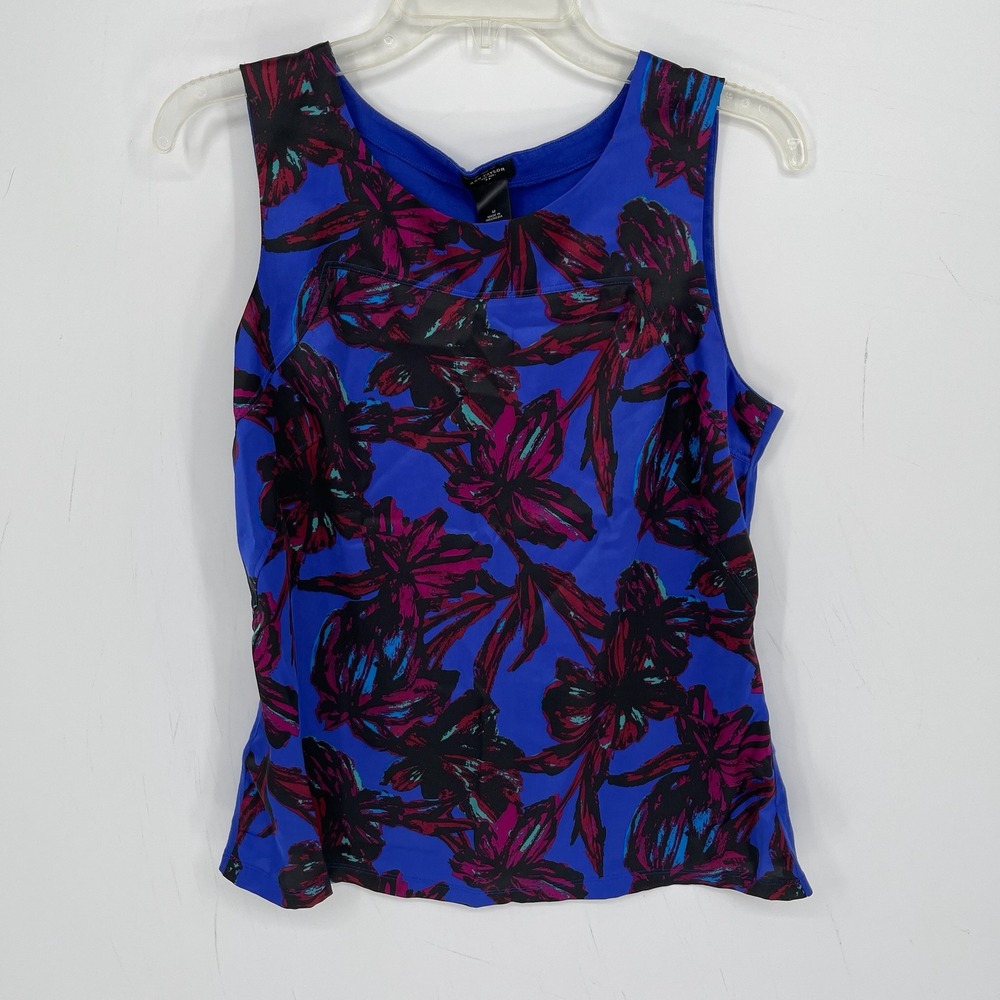 Ann Taylor Women's Blue Floral Mixed Media Stretch Sleeveless Tank Top Size M
